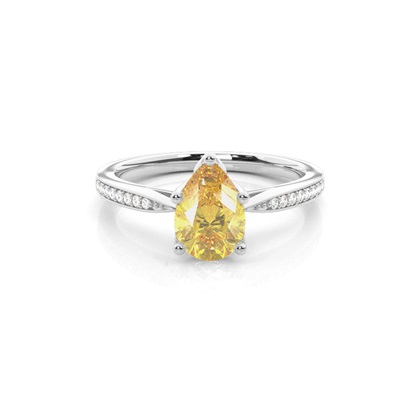 4 Prong Yellow Diamond Side Stone Engagement Ring