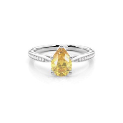 4 Prong Yellow Diamond Side Stone Engagement Ring