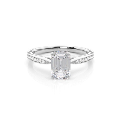 White Gold Round Side Stone Moissanite Engagement Ring
