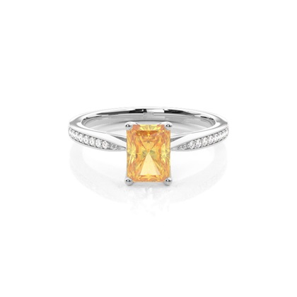 4 Prong Yellow Diamond Side Stone Engagement Ring