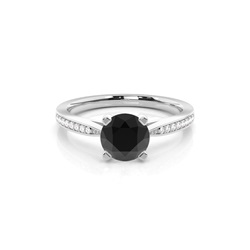 4 Prong Setting Thin Side Stone Engagement Black Diamond Ring