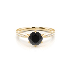 6 Prong Setting Thin Side Stone Engagement Black Diamond Ring
