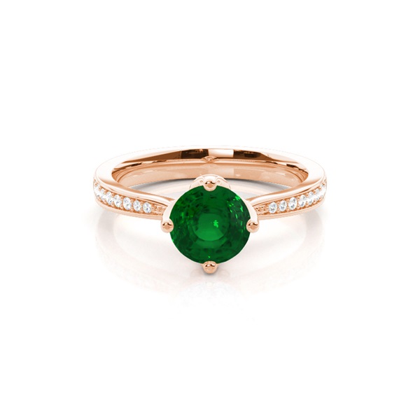 Side Stone Diamond Round Emerald Engagement Ring