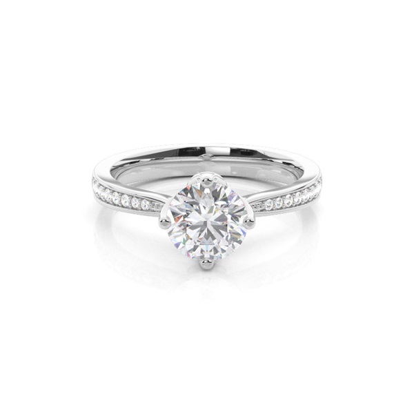 White Gold Round Side Stone Moissanite Engagement Ring