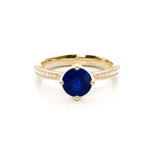 Side Stone Diamond Round Blue Sapphire Engagement Ring