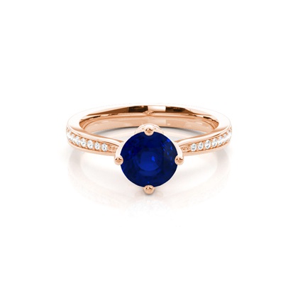 Side Stone Diamond Round Blue Sapphire Engagement Ring