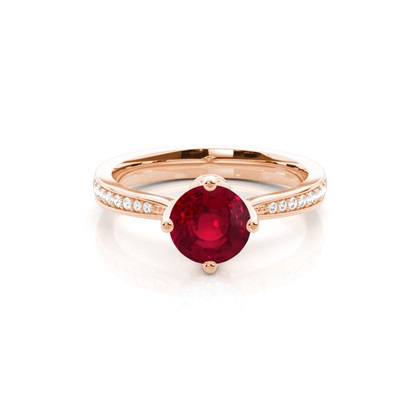 Side Stone Diamond Round Ruby Engagement Ring