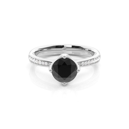 4 Prong Setting Medium Side Stone Engagement Black Diamond Ring