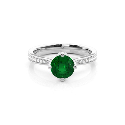 Side Stone Diamond Round Emerald Engagement Ring