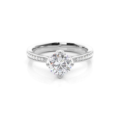 White Gold Round Side Stone Moissanite Engagement Ring