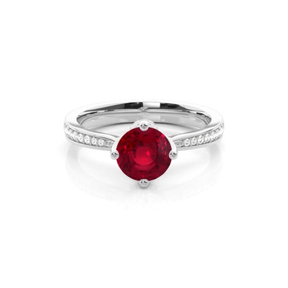 Side Stone Diamond Round Ruby Engagement Ring