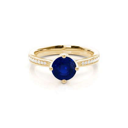 Side Stone Diamond Round Blue Sapphire Engagement Ring