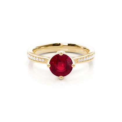 Side Stone Diamond Round Ruby Engagement Ring