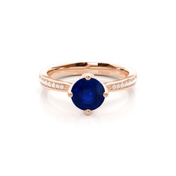 Side Stone Diamond Round Blue Sapphire Engagement Ring
