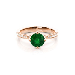 Side Stone Diamond Round Emerald Engagement Ring