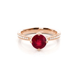 Side Stone Diamond Round Ruby Engagement Ring