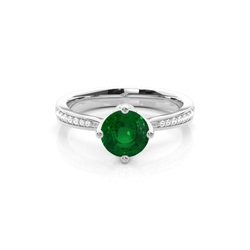 Side Stone Diamond Round Emerald Engagement Ring