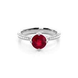 Side Stone Diamond Round Ruby Engagement Ring