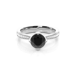 4 Prong Setting Large Side Stone Engagement Black Diamond Ring