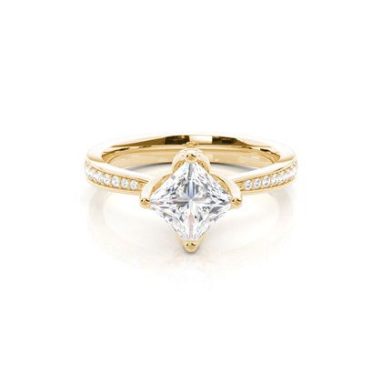 Princess Yellow Gold Side Stone Diamond Rings