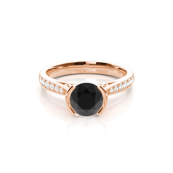 Semi Bezel Setting Medium Side Stone Engagement Black Diamond Ring