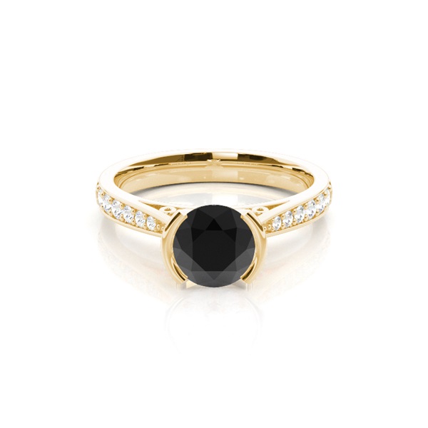 Semi Bezel Setting Medium Side Stone Engagement Black Diamond Ring