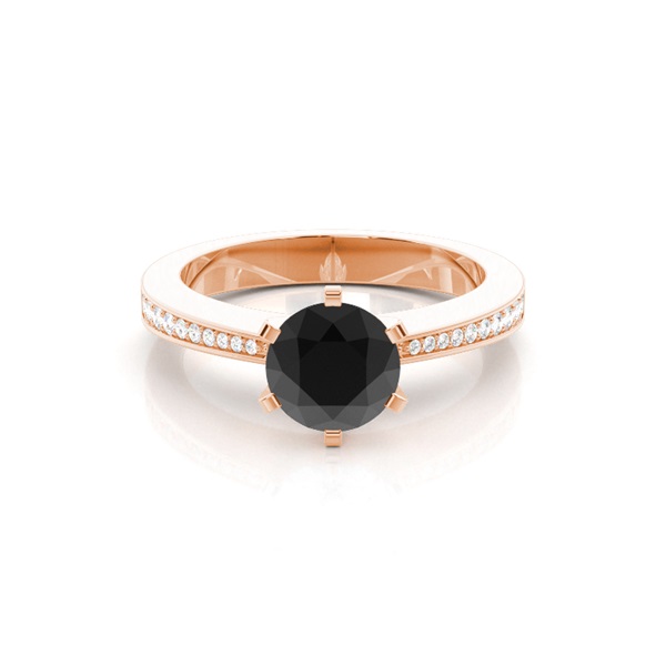 6 Prong Setting Medium Side Stone Engagement Black Diamond Ring