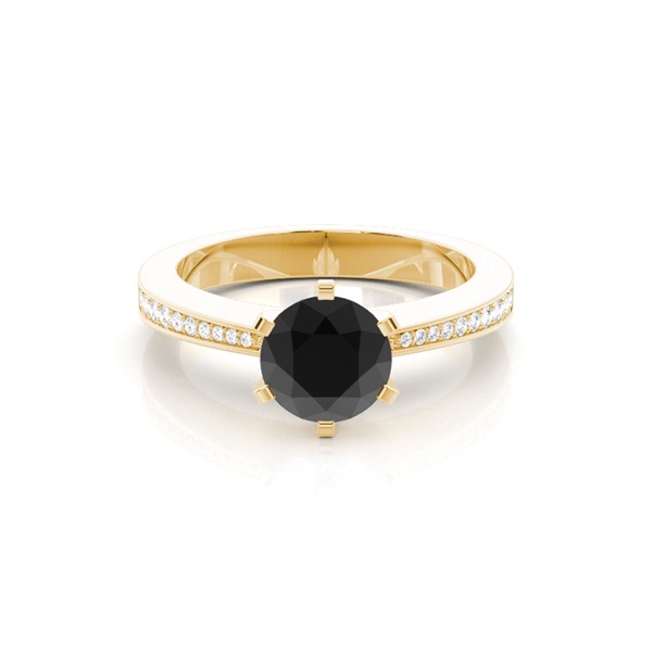 6 Prong Setting Medium Side Stone Engagement Black Diamond Ring
