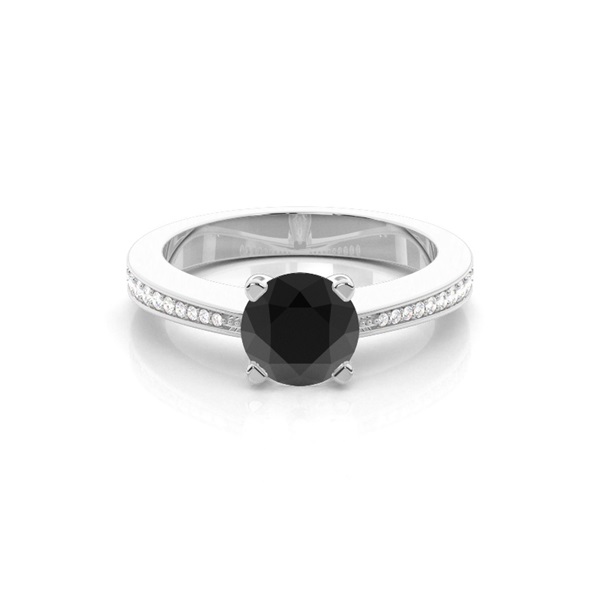 4 Prong Setting Medium Side Stone Engagement Black Diamond Ring