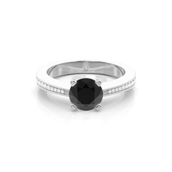 4 Prong Setting Medium Side Stone Engagement Black Diamond Ring