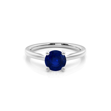 White Gold Round Blue Sapphire Engagement Ring