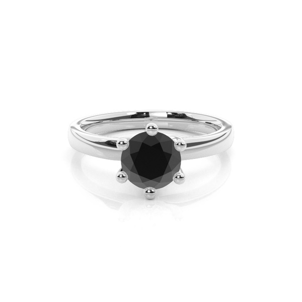 6 Prong Setting Plain Engagement Black Diamond Ring