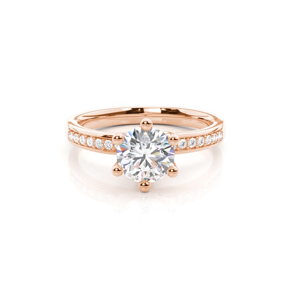 6 Prong Setting Studded Side Stone Engagement Ring