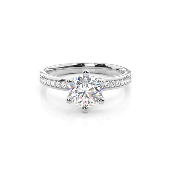 6 Prong Setting Studded Side Stone Engagement Ring