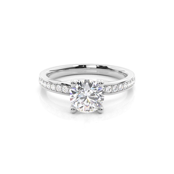 White Gold Round Side Stone Diamond Engagement Ring