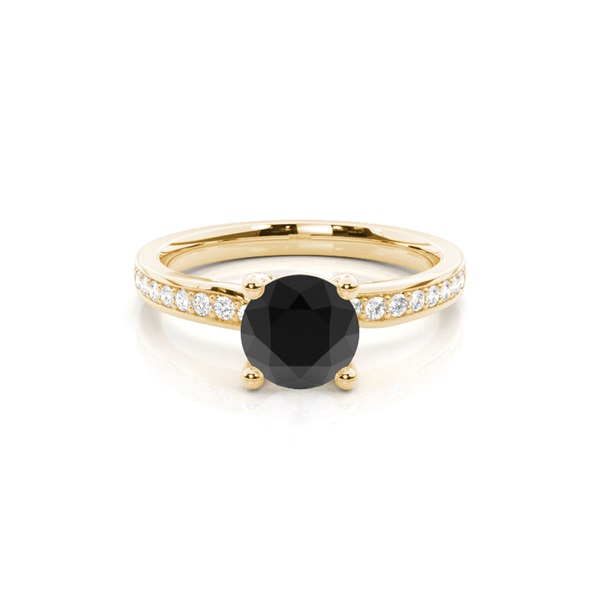 4 Prong Setting Studded Side Stone Engagement Black Diamond Ring