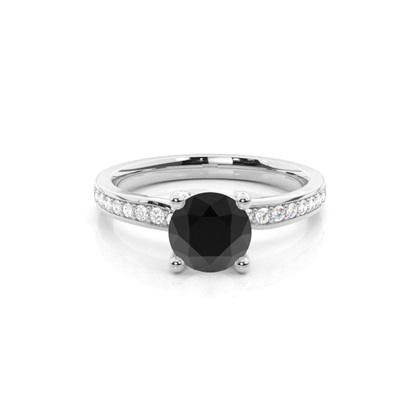                 4 Prong Setting Studded Side Stone Engagement Black Diamond Ring
