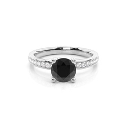 4 Prong Setting Studded Side Stone Engagement Black Diamond Ring