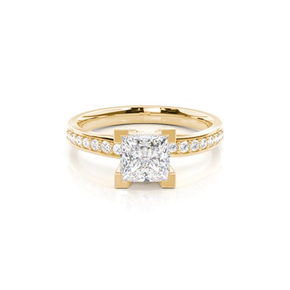 Princess Yellow Gold Side Stone Diamond Engagement Rings