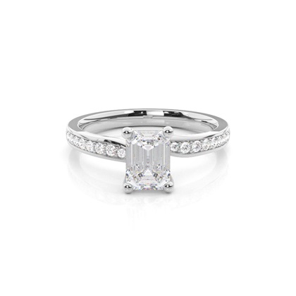 White Gold Round Side Stone Moissanite Engagement Ring