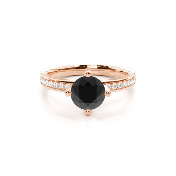 Schwarzer Diamant Verlobungsring mit Seitensteinen in einer 4er-Krappenfassung