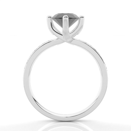 4 Prong Setting Studded Side Stone Engagement Black Diamond Ring