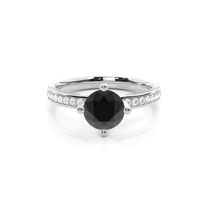                 4 Prong Setting Studded Side Stone Engagement Black Diamond Ring