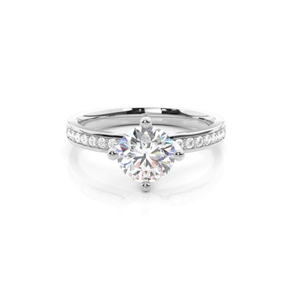 4 Prong Setting Studded Side Stone Engagement Ring