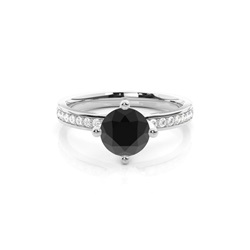 4 Prong Setting Studded Side Stone Engagement Black Diamond Ring