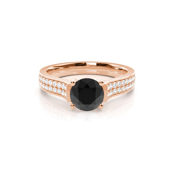 4 Prong Setting Studded Side Stone Engagement Black Diamond Ring