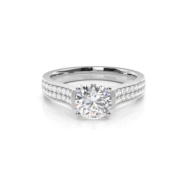 4 Prong Setting Studded Side Stone Engagement Ring