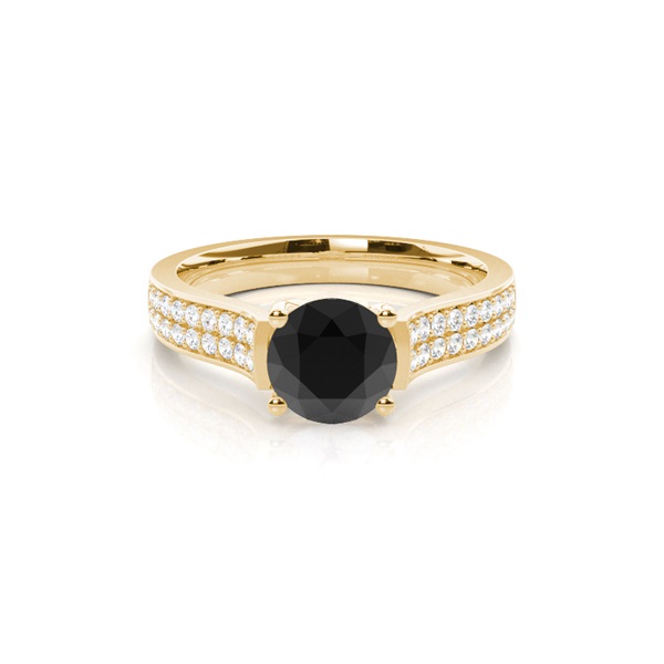 4 Prong Setting Studded Side Stone Engagement Black Diamond Ring