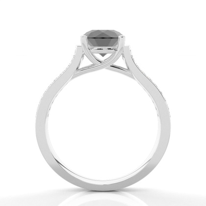 4 Prong Setting Studded Side Stone Engagement Black Diamond Ring