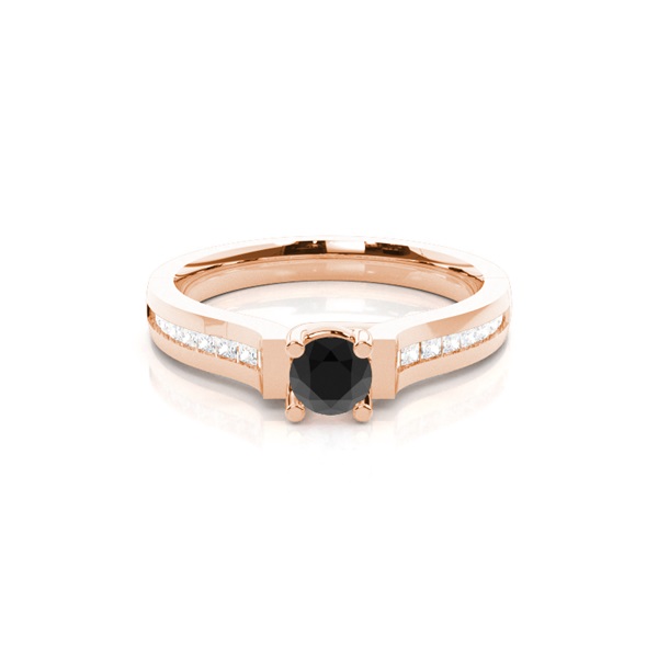 Schwarzer Diamant Verlobungsring mit Seitensteinen in einer 4er-Krappenfassung